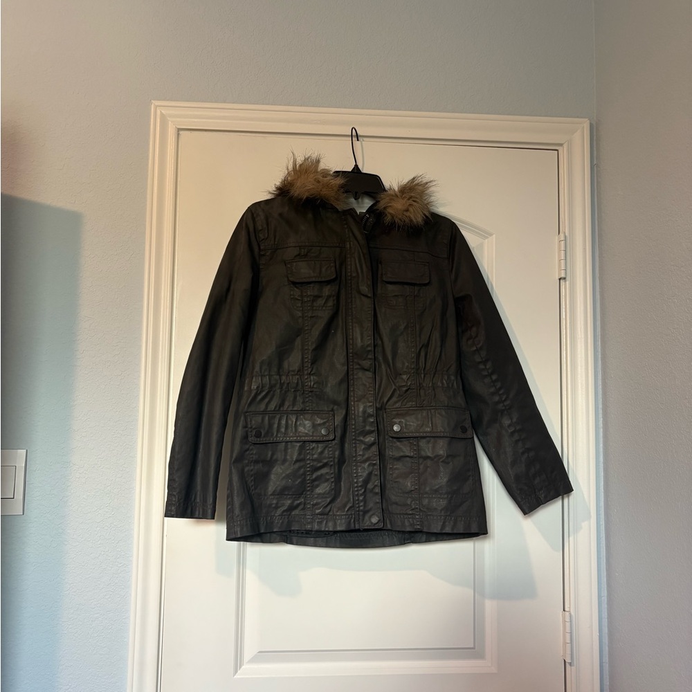 Women's Black Jacket with Faux Fur Trim